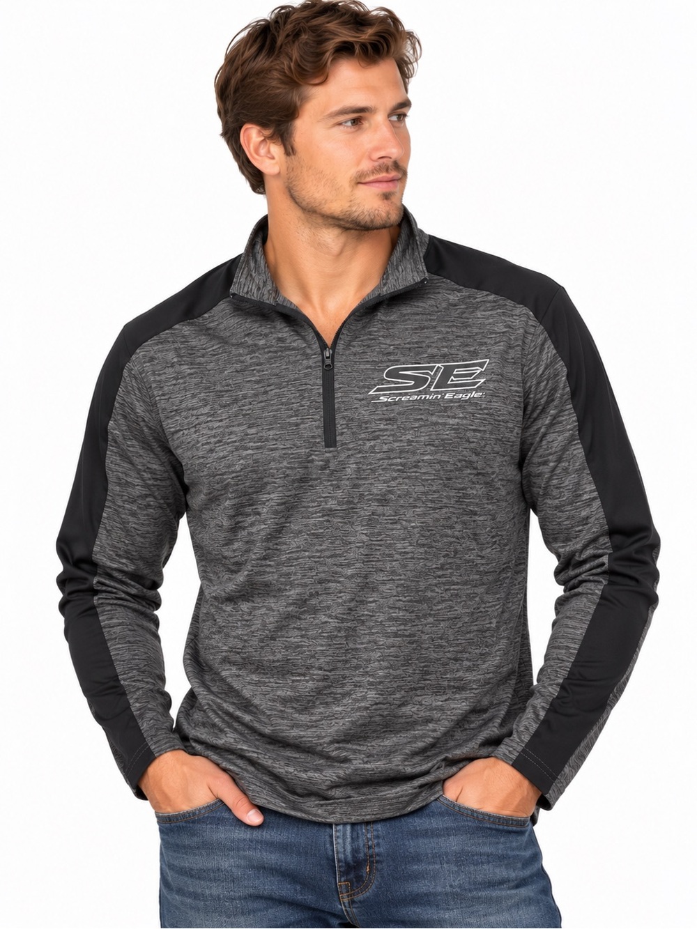 Harley-Davidson Screamin’ Eagle Men’s M Gray Black 1/4 Zip Pullover